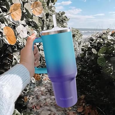 Greatyos 40 oz Tumbler with Handle and Straw Lid Insulated Tumblers Cups with Lids Straws Double Wall Vacuum Stainless Steel 40oz Tumbler Travel Mug Gifts for Men Women Him Her (Ocean Dream) - Image 6