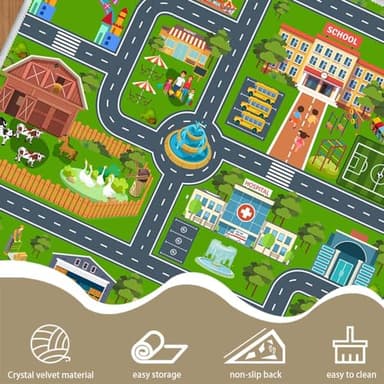 VNUVCOE Kids Car Rug Playmat Carpet, Playroom City Road Race Track Rug for Playing Cars Toys, Educational Area Rugs for Bedroom Classroom Toddlers Kids Room Safe Area Decor(Green,2.6x3.9ft) - Image 6