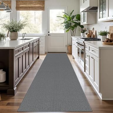 KOZYFLY Runners for Hallways 3x10 ft Washable Kitchen Runner Non Slip Rubber Backed Hallway Rugs Cotton Entryway Runner Rug Floor Carpet for Indoor Hall, Backdoor, Kitchen, Grey/Dark Grey - Image 2
