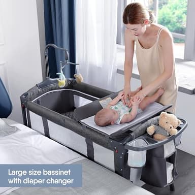 BabyBond Baby Bassinet Bedside Crib, Pack and Play with Sheet, Diaper Changing Table and Music Mobile from Newborn to Toddles, Portable Large Playard - Image 2