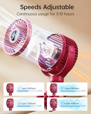 Bearwind Mini Portable Stroller Fan for Travel,360° Rotation,4-Speed LED Night Light Clip on Fans Operated by Rechargeable Battery, Cordless Fan with Tripod Car Seat Baby Pram (Rose red) - Image 5