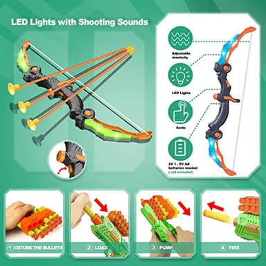 SpringFlower 2 Bow and Arrow Sets with LED Light-up,2 Foam Dart Guns for Kids 5 6 7 8 9 10+ Years Old, Archery Set with Standing Target for Boys & Girl, for Kids - Image 3