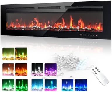 EUHOMY 50 Inch Electric Fireplace Wall Recessed and Wall Mounted with Adjustable Flame Color, Fireplace Heater with Remote Control, Linear Fireplace with Timer, Touch Screen, Log & Crystal, 750/1500W - Image 2