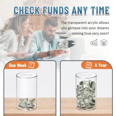 hizgo Adults Piggy Bank, Acrylic Clear Piggy Bank for Adults/Kids Must Break to Open, Unopenable Acrylic Savings jar, Size 10" H x 6" Diameter(Large) - Image 3