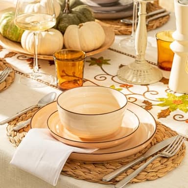 Sweese Plates and Bowls Sets, 18 Piece Dinnerware Set Porcelain Round Dinner Set for 6, Scratch Resistant Dishes Set, Dishwasher and Oven Microwave Safe Handpainted Swirl Dishware Sets, Neutral - Image 9