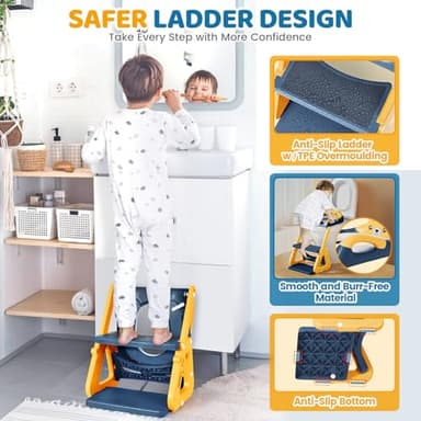 Orzbow 2-IN-1 Potty Training Seat with Step Stool, Height Adjustable Toilet Seat for Toddler, Potty Training with Splash Guard for Kids Boys Girls, Stability Ladder and Anti-Slip Pad, Yellow - Image 5