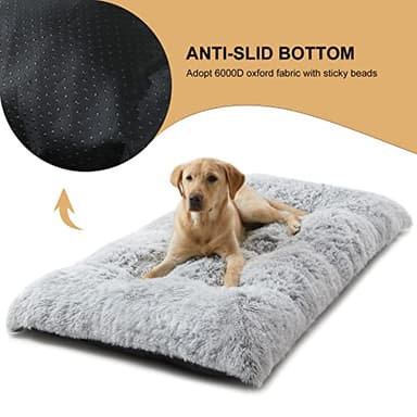 BFPETHOME Dog Beds for Large Dogs, Plush Dog Crate Bed Fluffy Cozy Kennel Pad for Sleeping &Ease Anxiety, Washable Pet Mats with Anti-Slip Bottom for Large Medium Dogs, Pet Bed Grey - Image 6