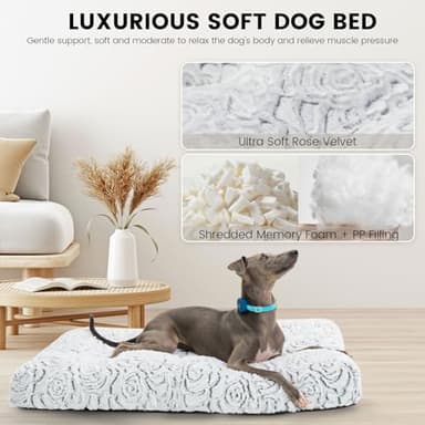 TSEB4TEP Dog Bed,Orthopedic Foam Plush Dog Bed for Crate Fulffy Comfy Kennel Pad Anti-Slip,36" Dogs Bed Sofa Pet Bed for Large,Medium,Small Dogs Breeds,36" x 24",L,Gray - Image 2
