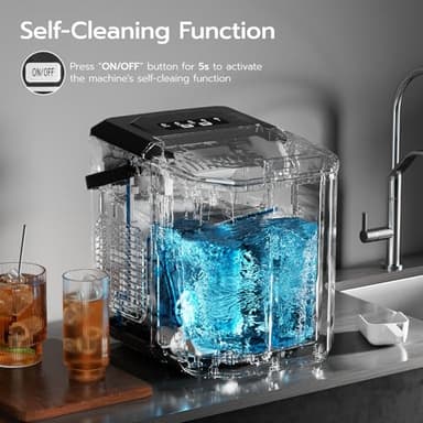 ZAFRO Countertop Ice Maker, 26Lbs/24H, 9 Bullet Cubes in 6 Mins, Self-Cleaning Portable Ice Machine with 2 Ice Sizes (S/L), Quiet Compact Design, Double Handles, for Home, Party, RV, Camping, Black - Image 4