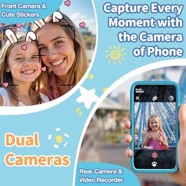 MOMILLA Kids Toys Smart Phone, Dual Camera with Stickers, 3.97" Touchscreen, Built-in 16GB Storage, 200+ Educational Puzzle Games, Learning Toys with Parental Control for Ages 3-8, Birthday Gift - Image 4