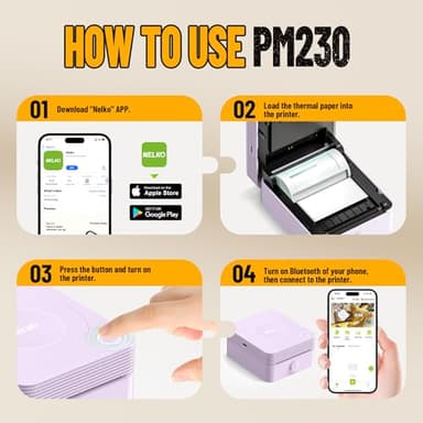 Nelko Sticker Printer, PM230 Print Pod Mini Bluetooth Portabel Sticker Maker with 3 Rolls Paper, Print Pods Mini Printer with Multiple Templates for Phone & Tablet，for School Office Home, Purple - Image 9