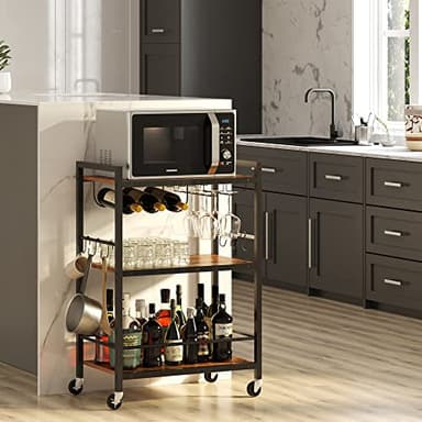 TUTOTAK Bar Cart, Serving Cart for Home, Microwave Cart, Drink Cart, Mobile Kitchen Shelf with Wine Rack and Glass Holder, Rolling Beverage Cart BC01BB030 - Image 2