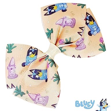 Bluey Kids Hair Bows - Hair Accessories Gift Set - Bluey Hair Bow - 7 Pcs 4 Inch Bow Bundle - HairBows for Girls - Different Bluey print on each clip - Alligator Clip - Ages 3 + - Image 5