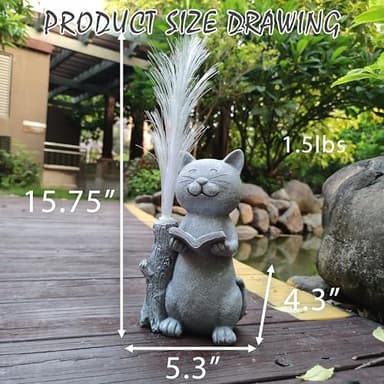 RCTTICUU Cat Solar Garden Statues,Resin Cat Figurine Reading a Book and 7-Color Changing Optical Fiber with Solar Lights, Lawn Decor Outdoor Statue for Patio,Balcony,Yard,Lawn Ornament - Image 4