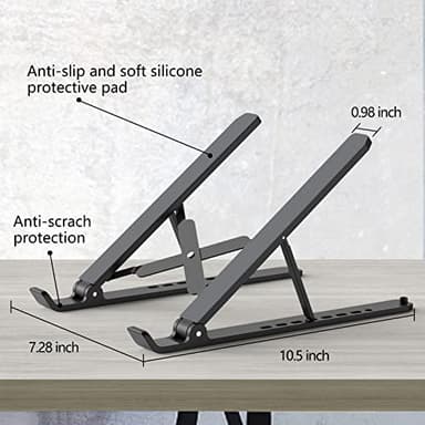 Tonmom Laptop Stand for Desk, Adjustable Laptop Riser ABS+Silicone Foldable Portable Notebook Holder, Ventilated Cooling Notebook Mount Computer Stand for 10-15.6” Laptops,Tablets-Black - Image 5