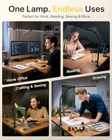 ONEMIX 42" LED Desk Lamp with Clamp, Architect Desk Light with Remote, Adjustable 4-Segment Bar, 1800LM Bright, Eye-Caring Desk Lamp for Home Office, Reading, Study, Dual Monitors, Workbench (Black) - Image 9