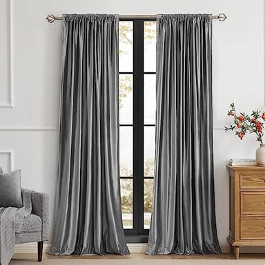 PRIMROSE Dark Grey Velvet Curtains 120 inch Long for Living Room,Set of 2 Panels Blackout Rod Pocket Back Tab Window Treatment Room Darkening Heavy Decorative Curtains Drapes for Bedroom - Image 3