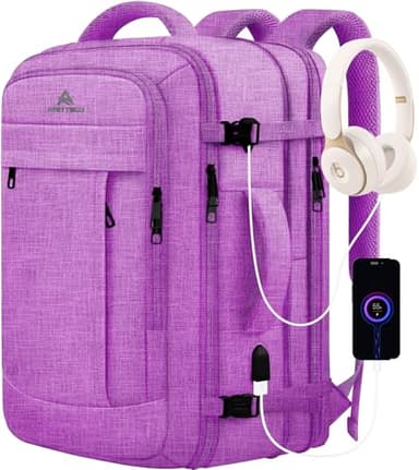 50L Carry On Backpack, Extra Large Laptop Backpack, Travel Backpack for Women, Expandable Water Resistant Big Bag Anti-Theft Business Daypack Fit 17 Inch Laptop with USB Port,Purple - Image 1