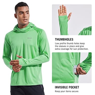 baleaf Men's Sun Protection Hoodie Shirt UPF 50+ Long Sleeve UV SPF T-Shirts with Mask Rash Guard Fishing Lightweight Light Green Size M - Image 3