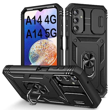 PASNEW Phone Case for Samsung A14 5G,360° Kickstand & Slide Camera Cover,Military Heavy Duty Full Body Hard Shell Shockproof,Galaxy Cases for A14 4G,6.6 inch,Black - Image 1