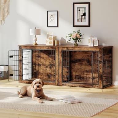 HOOBRO Dog Crate Furniture for 2 Dogs, 63" Large Double Dog Crate Furniture with Divider, Wooden Indoor Kennel TV Stand for Medium Large Dogs, Rustic Brown BF55GW03 - Image 6