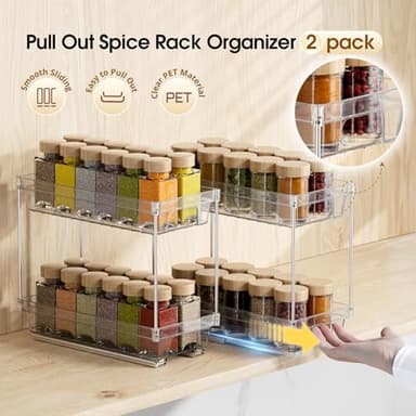 PanPanPal 2 Packs Pull Out Spice Rack Organizer for Cabinet, 2 Tier Vertical Spice Organization, 5.47" Wx11.14 Dx9.76 H, Cabinet Size Need:13'' High x 12'' Deep x 6'' Wide(Not for Cabinet with Lip) - Image 2