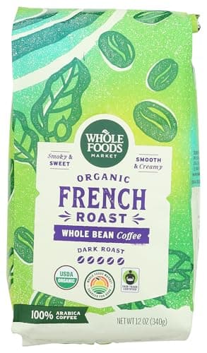 Whole Foods Market, Organic Whole Bean Coffee, Dark French Roast, Smoky & Sweet, Smooth & Creamy, 12 Ounce - Image 1