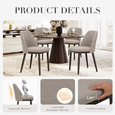 COLAMY Upholstered Dining Chairs Set of 6, Modern Kitchen Chairs with Back, Fabric Side Dining Room Chairs with Wood Legs for Kitchen Dining Room Restaurant, Camel - Image 5