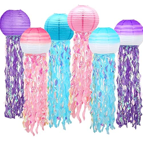 6 Packs Jelly Fish Paper Lanterns Gradient Pink Purple Blue Hanging Jellyfish Decor for Ocean Theme Birthday Under The Sea Little Party Decoration - Image 1