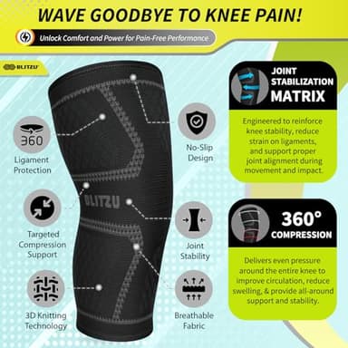 Knee Brace for Women & Men, 2 Pack Compression Knee Brace, Knee Support Sleeve for Pain Relief, Running, Workout, Sports, Knee Braces for ACL, Meniscus Tear, Arthritis and Injury Recovery Black M - Image 3