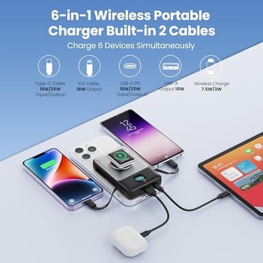 6 in 1 Magnetic Portable Charger for iPhone with Built-in Cables, 10800mAh 25W PD Fast Charging Power Bank, 6 Outputs LCD Display Travel Essential Battery Pack for iPhone 17/16/15/14/13/12,Apple Watch - Image 3