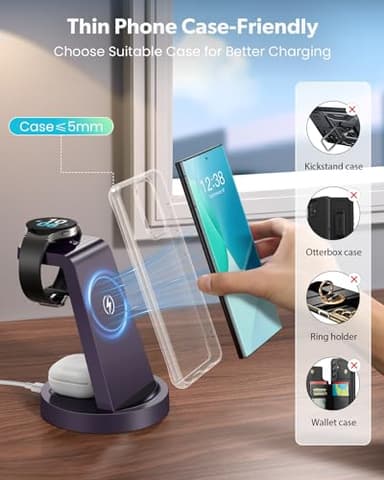 Wireless Charger for Samsung Charging Station: 3 in 1 Wireless Charging Station for Samsung Galaxy Watch - Purple - Image 3