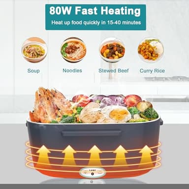 Electric Heated Lunch Boxes Adults: 80W Electric Lunch Box Food Heated 12/24/110V 1.5L Heatable Lunch Box for Car/Truck/Office Leak-Proof Stainless Steel Container, Fork & Spoon, Bag (Grey+Green) - Image 3
