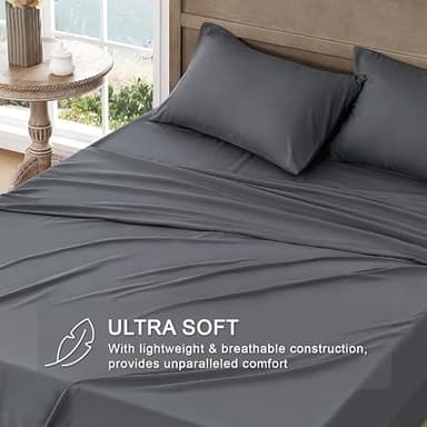 FreshCulture Queen Sheet Set - Ultra Soft Sheets for Queen Size Bed - Brushed Microfiber - Deep Pockets - Easy Care - Cooling & Breathable - 4 Pieces Hotel Luxury Queen Bed Sheets (Dark Grey) - Image 3
