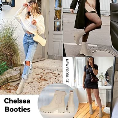 Athlefit Women's Chelsea Boots Fall Platform Ankle Boots Slip on Chunky Lug Sole Boots - Image 6