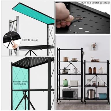 BRIGHTSHOW 4 Tier Storage Shelves Unit, Foldable Garage Shelving Metal Wire Shelf Rack, No Assembly Baker Rack Organizer Microwave Stand for Kitchen, Basement, Pantry, Laundry Room (4 tire Shelf) - Image 5