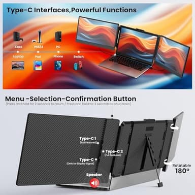 Fagomfer 12'' Triple Screen Extender - Ultra Slim 1080P FHD IPS Portable Monitor With Stand for Laptop, Compatible With Mac Windows Linux Switch PS4/5 - Image 4