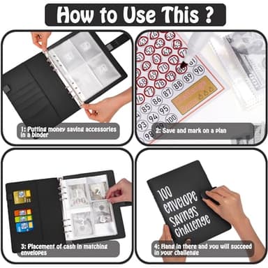 Ndsox 100 Envelopes Money Saving Challenge Binder, A5 Budget Binder with Cash Envelopes, Savings Challenges Book to Save $5,050, 10,000, 500, Budget Planner for Budgeting Planner Saving Money, Black - Image 7