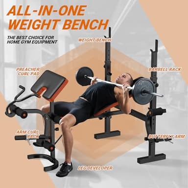 XDDIAS Weight Bench, 6 In 1 Bench Press Squat Rack Weight Bench With Leg Extension And Leg Curl, Weight Benches For Home Gym With Preacher Pad, Full Body Flat Incline Bench For Weight Lifting - Image 7
