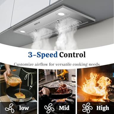 FIREGAS Range Hood Insert 30 Inch, 450 CFM Ducted/Ductless Convertible Built-in Kitchen Vent Hood, Stainless Steel Stove Hood with 3 Speed Exhaust Fan & Baffle Filters - Image 4