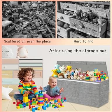 Boxgambol Extra Large Toy Box, Toy Storage Organizer with Lid, Oxford Fabric Collapsible Sturdy Toy Chest Bins Baskets for Livingroom,Playroom, Nursery, Bedroom, Closet (Light Grey) - Image 6