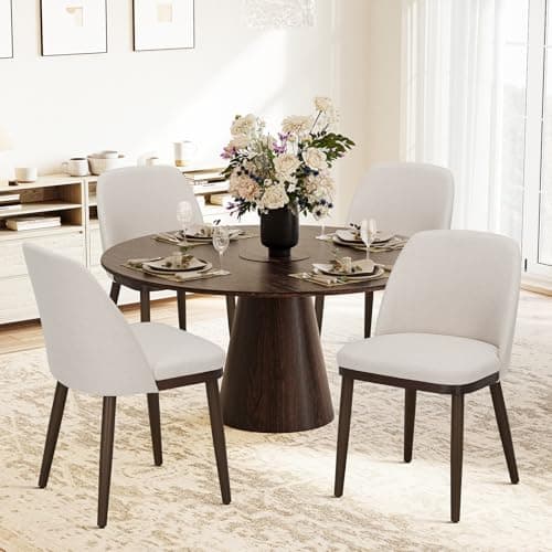 COLAMY Upholstered Dining Chairs Set of 4, Modern Kitchen Chairs with Back, Fabric Side Dining Room Chairs with Wood Legs for Kitchen Dining Room Restaurant, Beige - Image 1
