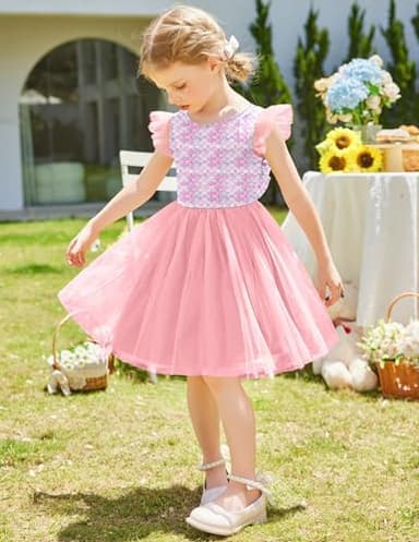 Arshiner Toddlers Tutu Dress Tie Back Ruffle Sleeve Tulle Pink Mermaid Party Special Occasion Little Kids Summer Dresses 5t - Image 5