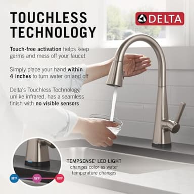 Delta Lenta Touchless Kitchen Faucet with Touch Technology, Brushed Nickel Kitchen Sink Faucet with Pull Down Sprayer, Single Hole, SpotShield 19802TLZ-SP-DST - Image 2
