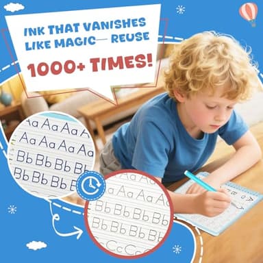 Magic Grooved Writing Books for Kids-Handwriting Practice for Kids 5-8 - Tracing Books for Kids Ages 3-5 - Preschool, Kindergarten Learning-Letters, Numbers, Math, Drawing (Blue Box, 9.45 in x 6.5 in) - Image 3