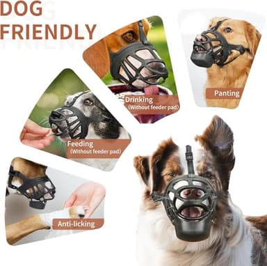Dog Muzzle, Basket Muzzle with Slow Feeder Pad for Small Medium Large Dogs, Humane Cage Mouth Guard for Positive Training, Stop Biting Chewing Scavenging Licking, Allow Panting, Easy to Use - Image 5