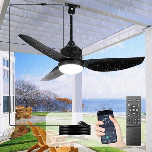 Depuley Outdoor Ceiling Fan with Light: 42 Inch Black Waterproof Gazebo Fans with Lights Outdoor Hanging - Plug in Remote App Control for Patios Indoor Farmhouse Porch - 6 Speed Reversible DC Motor - Image 1