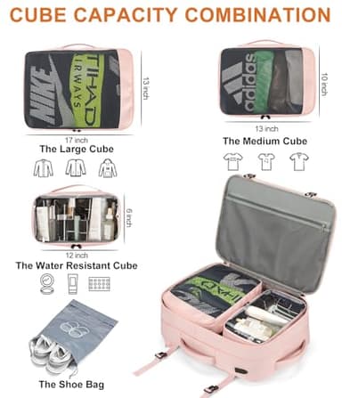 Carry on Travel Backpacks, Extra Large 40L Flight Approved Bag for Men & Women,Expandable Suitcase Backpack With 4 Packing Cubes,Water Resistant Luggage Daypack Business Weekender Bag,Pink - Image 4