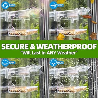 WENMIXER Window Bird Feeder with Non-Marking Self-Adhesive Hooks, Clear and Transparent, Outdoor Wild Bird Watching Gift, Garden Decor (with Solar Light) - Image 6