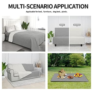 Easy-Going 100% Waterproof Dog Bed Cover Reversible Leak Proof Couch Cover Washable Sofa Cover Furniture Protector Blanket for Pets Kids Children Dog Cat (110x90 Inch, Light Gray/Ivory) - Image 4